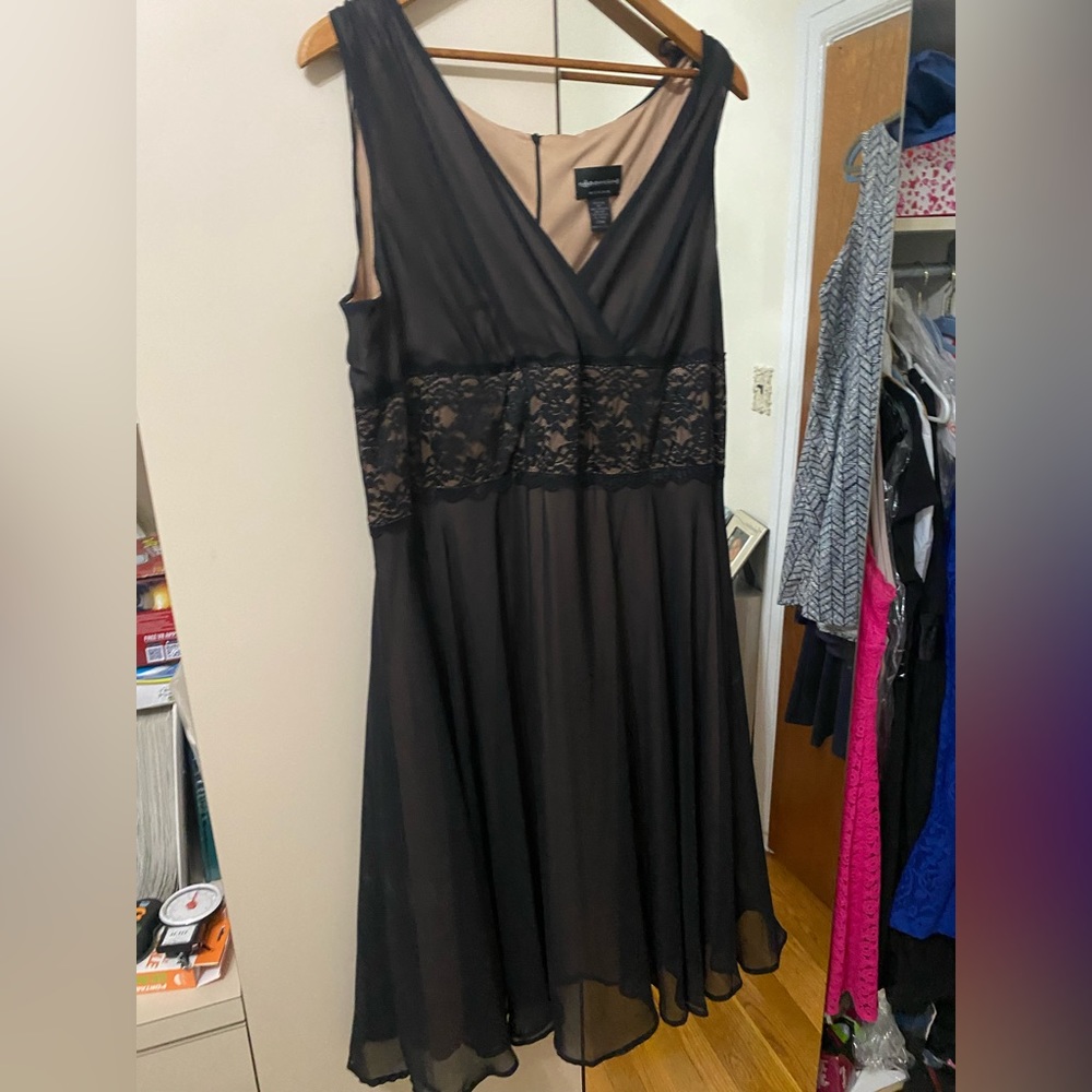 Black dress beige under line